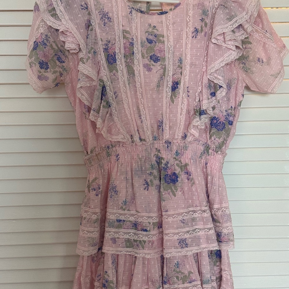 LoveShackFancy Lavender Floral Ruffle Dress